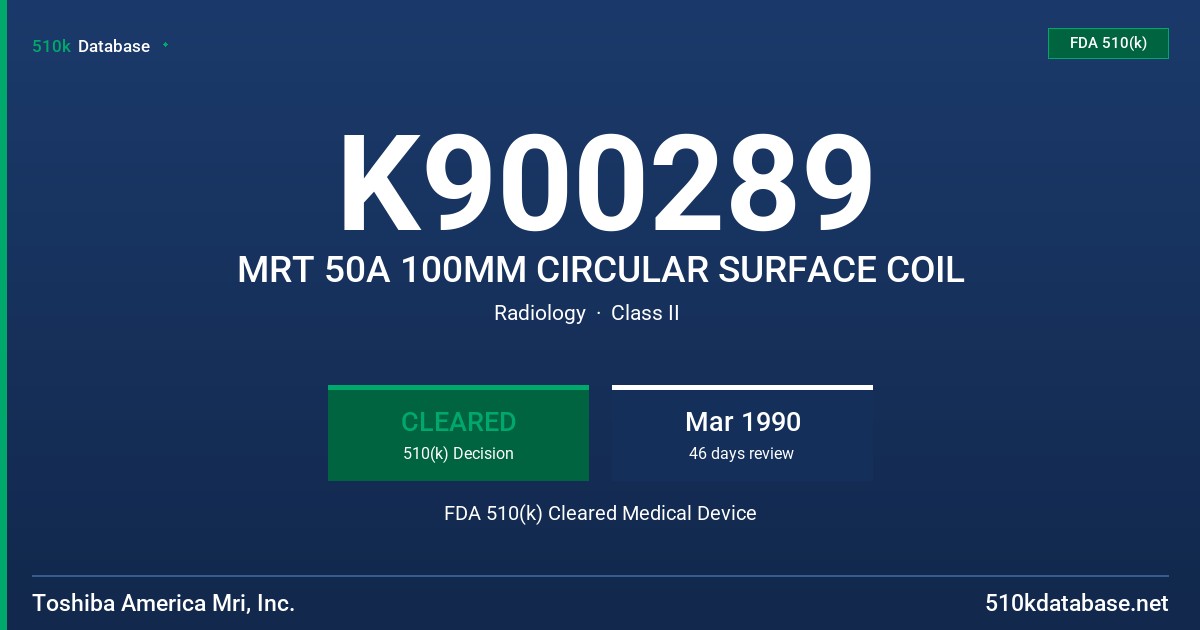 K900289 MRT 50A 100MM CIRCULAR SURFACE COIL FDA 510(k) Cleared Medical Device