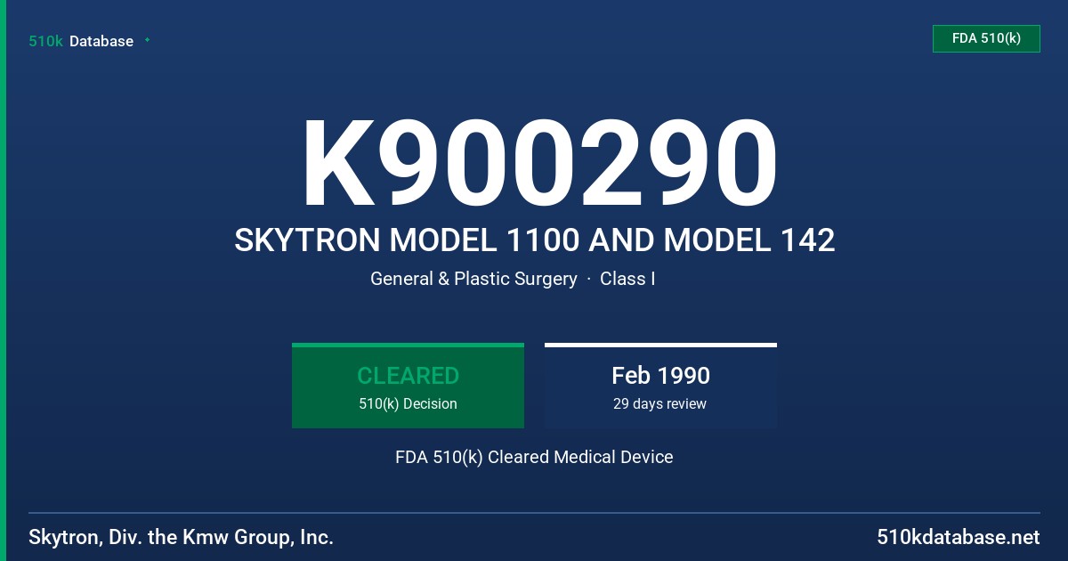 K900290 SKYTRON MODEL 1100 AND MODEL 142 FDA 510(k) Cleared Medical Device