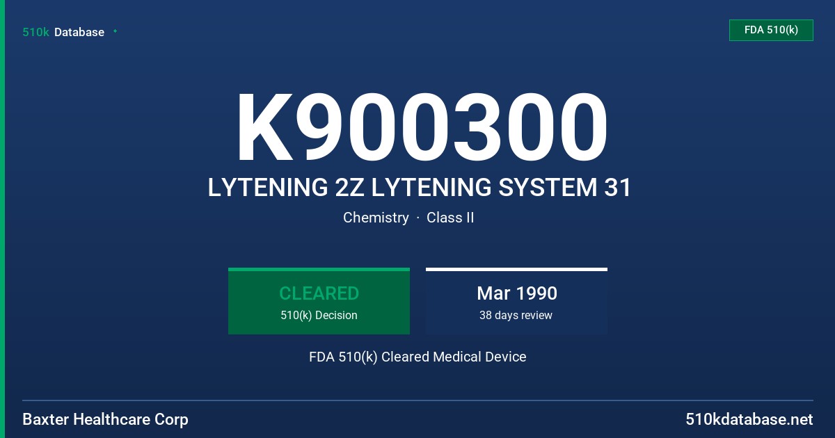 K900300 LYTENING 2Z LYTENING SYSTEM 31 FDA 510(k) Cleared Medical Device