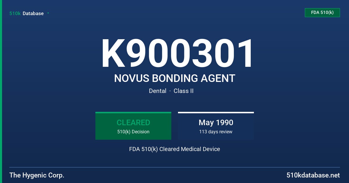 K900301 NOVUS BONDING AGENT FDA 510(k) Cleared Medical Device