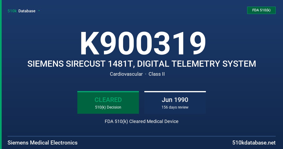 K900319 SIEMENS SIRECUST 1481T, DIGITAL TELEMETRY SYSTEM FDA 510(k) Cleared Medical Device