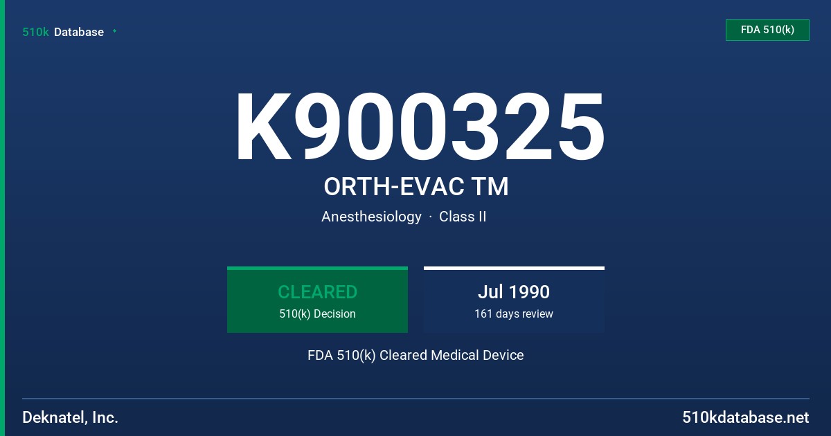 K900325 ORTH-EVAC TM FDA 510(k) Cleared Medical Device