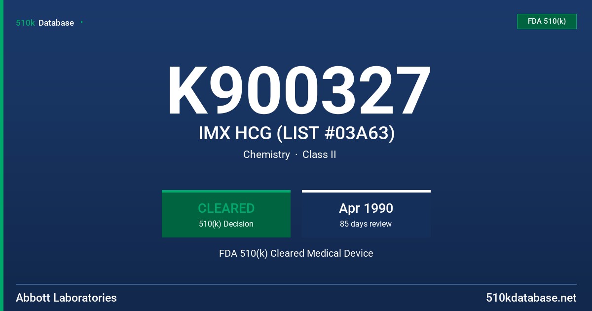 K900327 IMX HCG (LIST #03A63) FDA 510(k) Cleared Medical Device