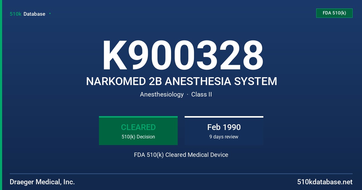 K900328 NARKOMED 2B ANESTHESIA SYSTEM FDA 510(k) Cleared Medical Device