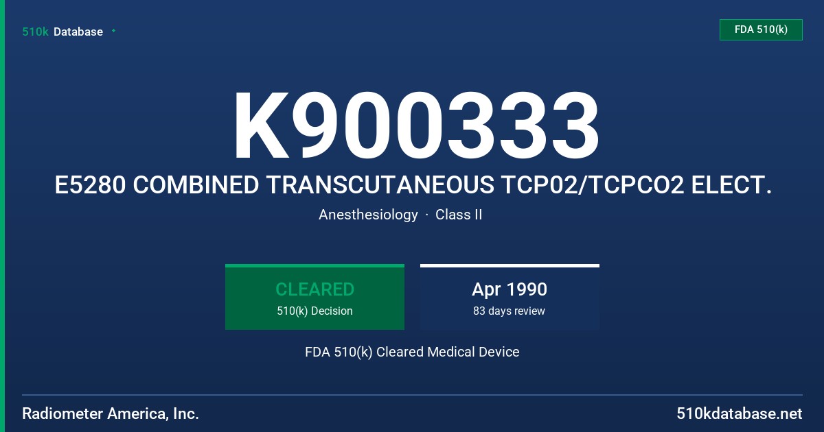 K900333 E5280 COMBINED TRANSCUTANEOUS TCP02/TCPCO2 ELECT. FDA 510(k) Cleared Medical Device
