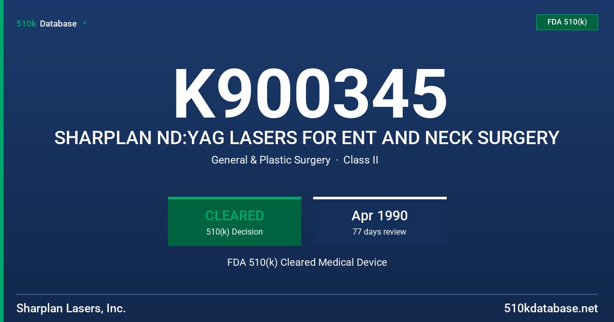 K900345 SHARPLAN ND:YAG LASERS FOR ENT AND NECK SURGERY FDA 510(k) Cleared Medical Device