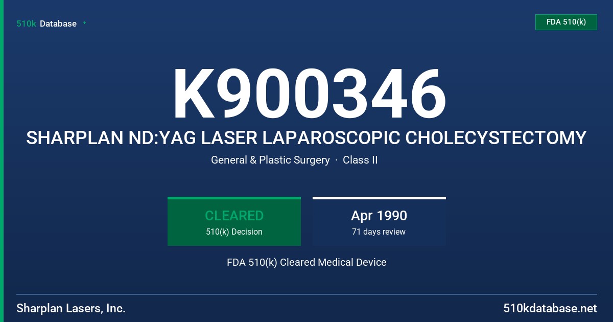 K900346 SHARPLAN ND:YAG LASER LAPAROSCOPIC CHOLECYSTECTOMY FDA 510(k) Cleared Medical Device