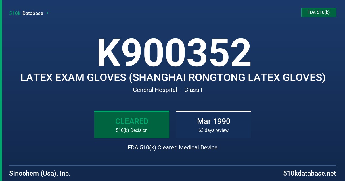 K900352 LATEX EXAM GLOVES (SHANGHAI RONGTONG LATEX GLOVES) FDA 510(k) Cleared Medical Device