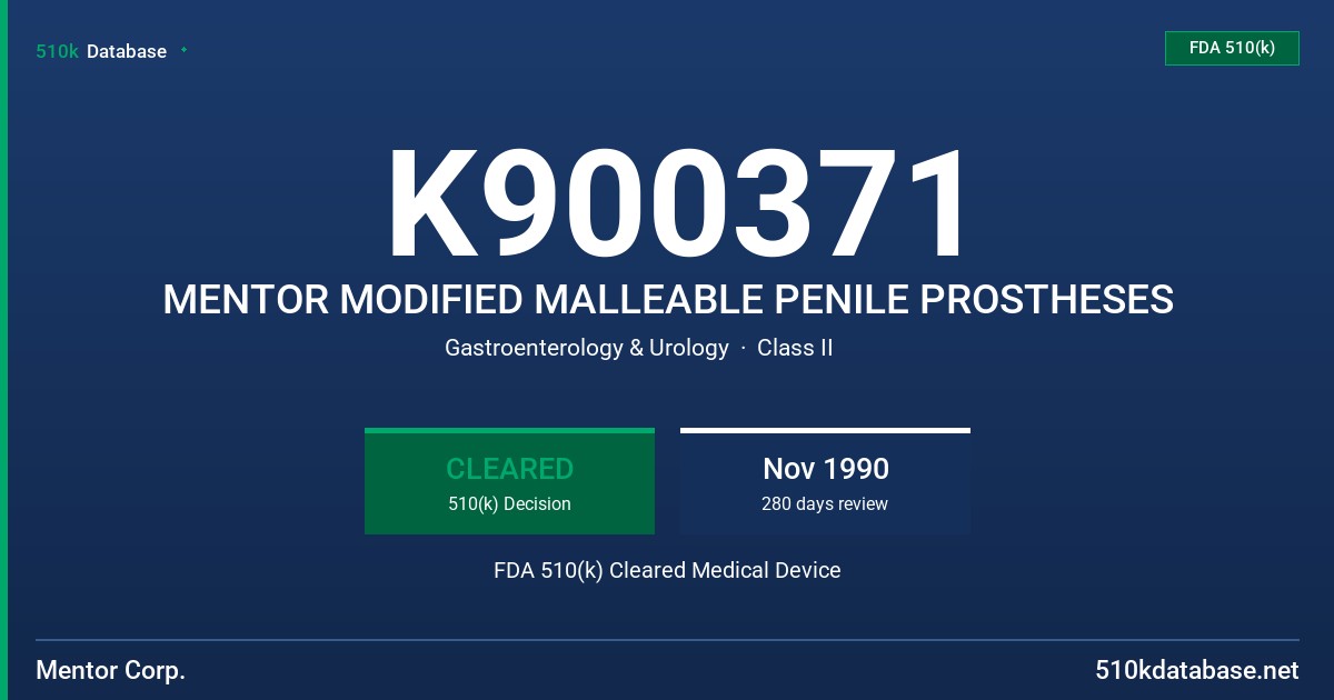 K900371 MENTOR MODIFIED MALLEABLE PENILE PROSTHESES FDA 510(k) Cleared Medical Device