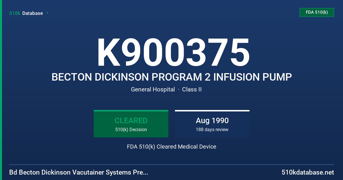 K900375 BECTON DICKINSON PROGRAM 2 INFUSION PUMP FDA 510(k) Cleared Medical Device