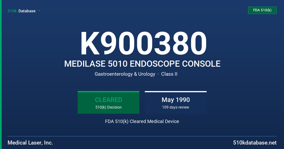 K900380 MEDILASE 5010 ENDOSCOPE CONSOLE FDA 510(k) Cleared Medical Device