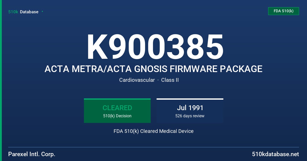 K900385 ACTA METRA/ACTA GNOSIS FIRMWARE PACKAGE FDA 510(k) Cleared Medical Device