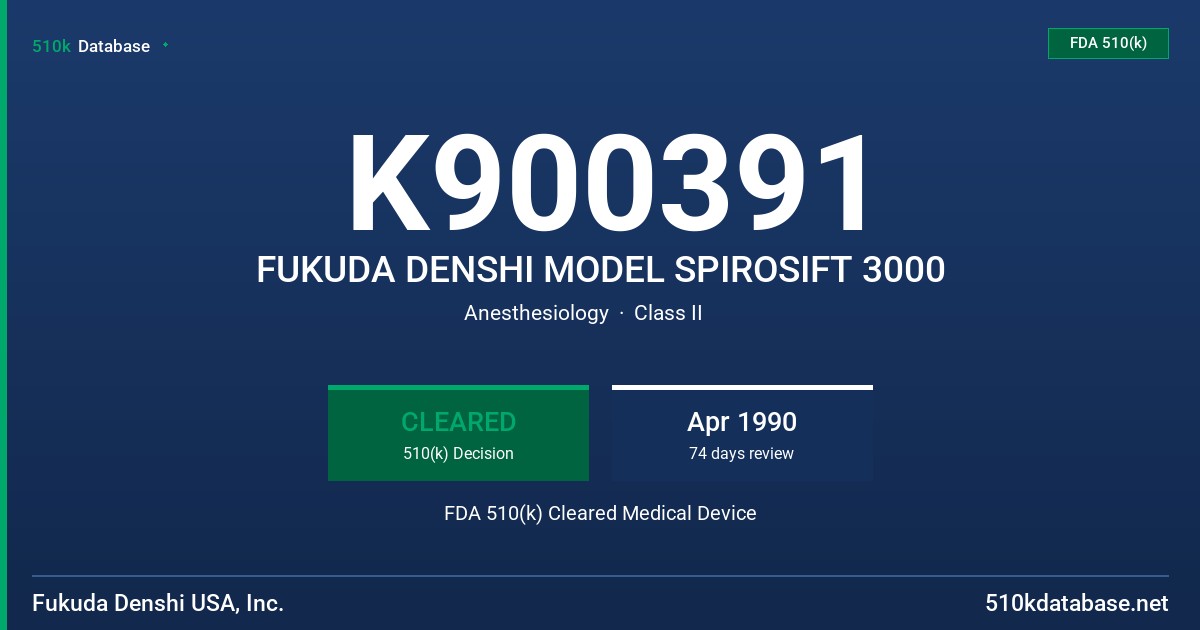 K900391 FUKUDA DENSHI MODEL SPIROSIFT 3000 FDA 510(k) Cleared Medical Device
