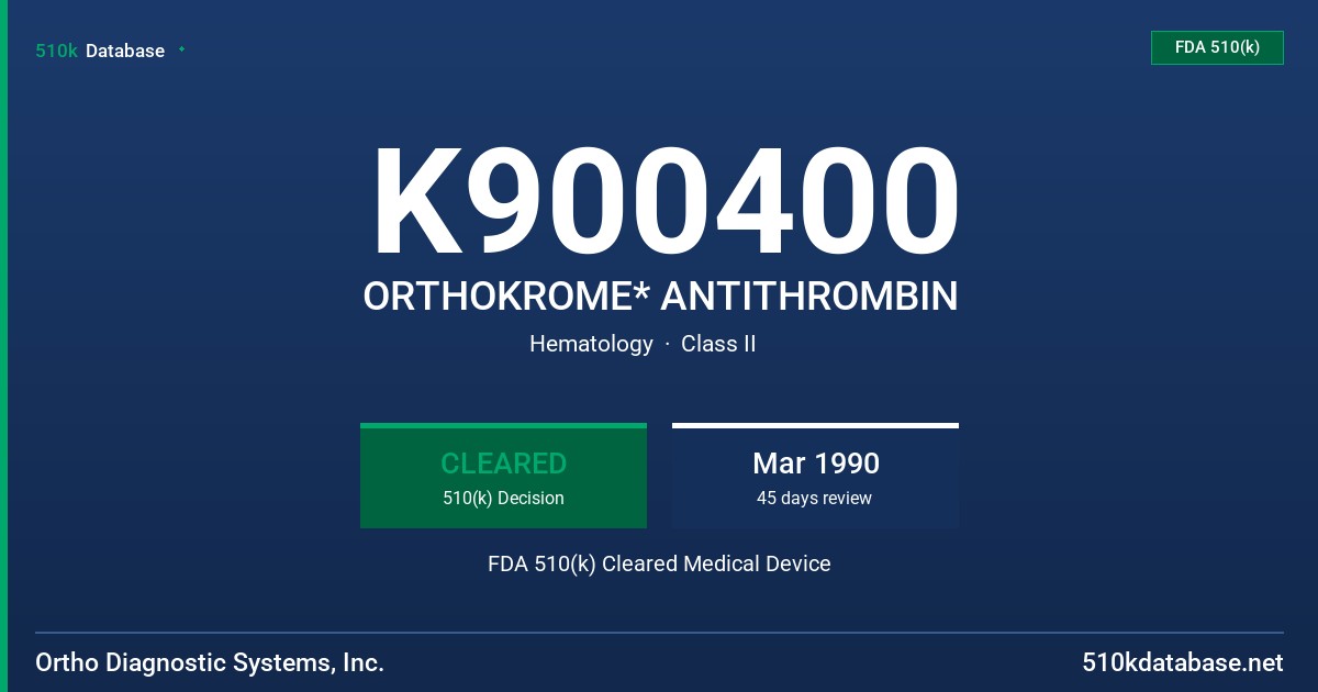 K900400 ORTHOKROME* ANTITHROMBIN FDA 510(k) Cleared Medical Device