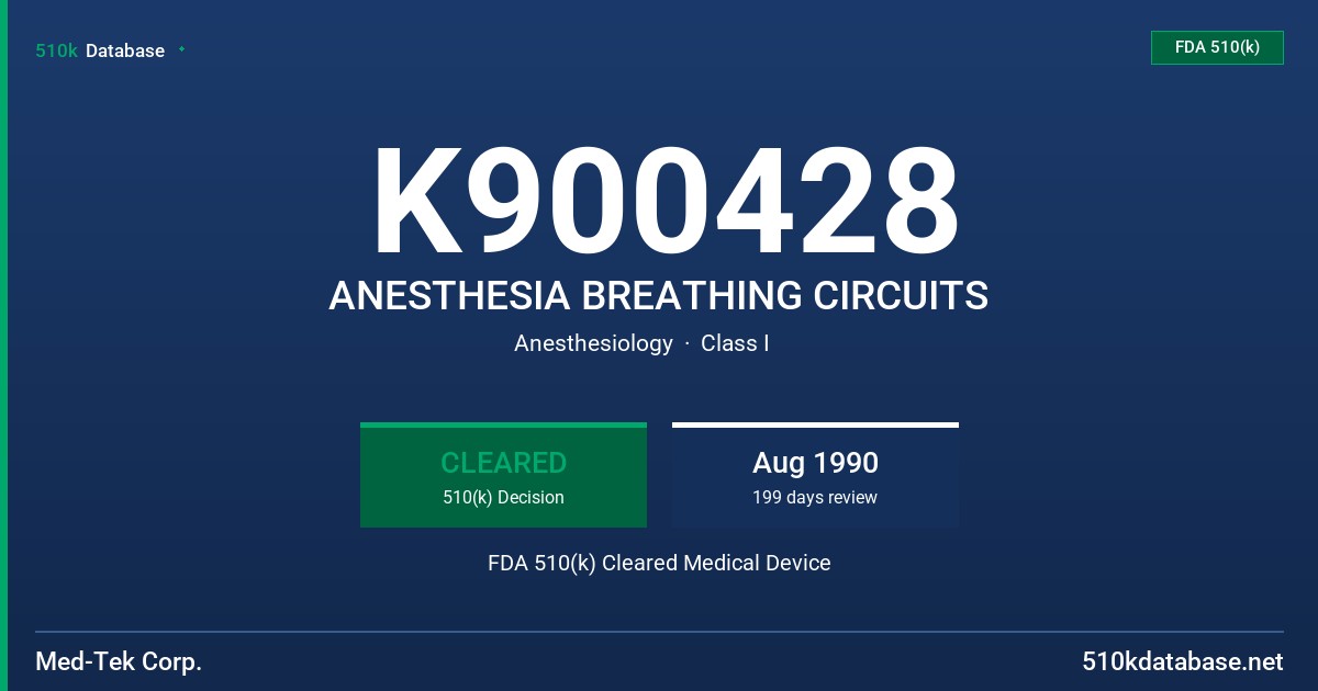 K900428 ANESTHESIA BREATHING CIRCUITS FDA 510(k) Cleared Medical Device