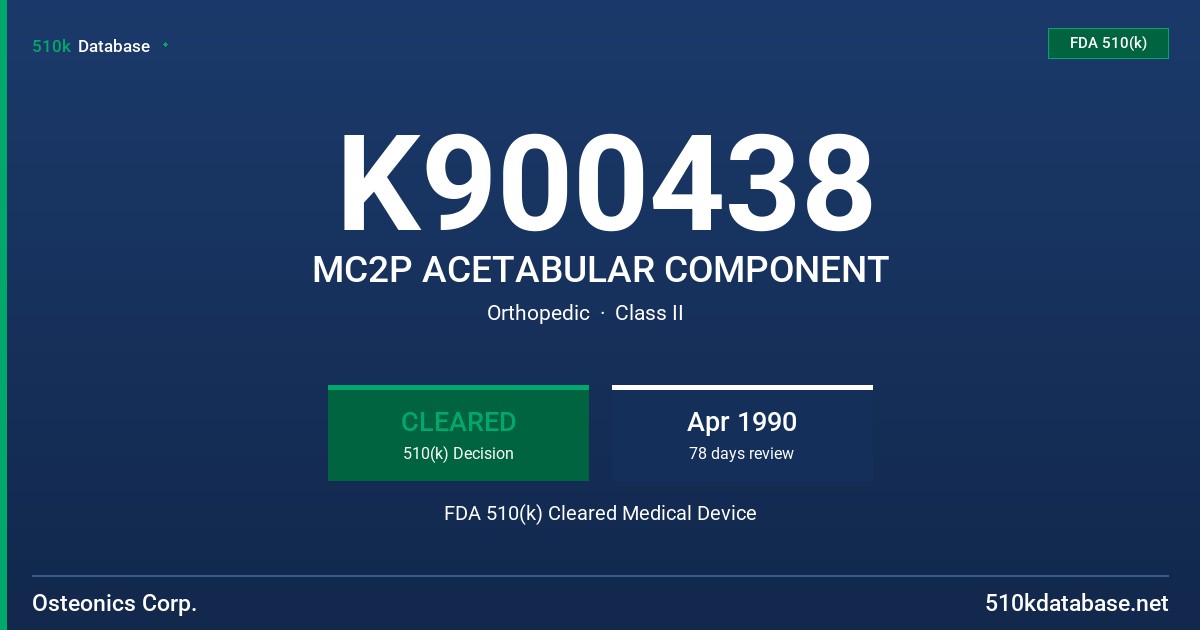K900438 MC2P ACETABULAR COMPONENT FDA 510(k) Cleared Medical Device