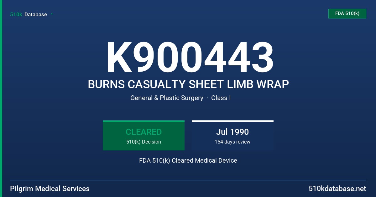 K900443 BURNS CASUALTY SHEET LIMB WRAP FDA 510(k) Cleared Medical Device