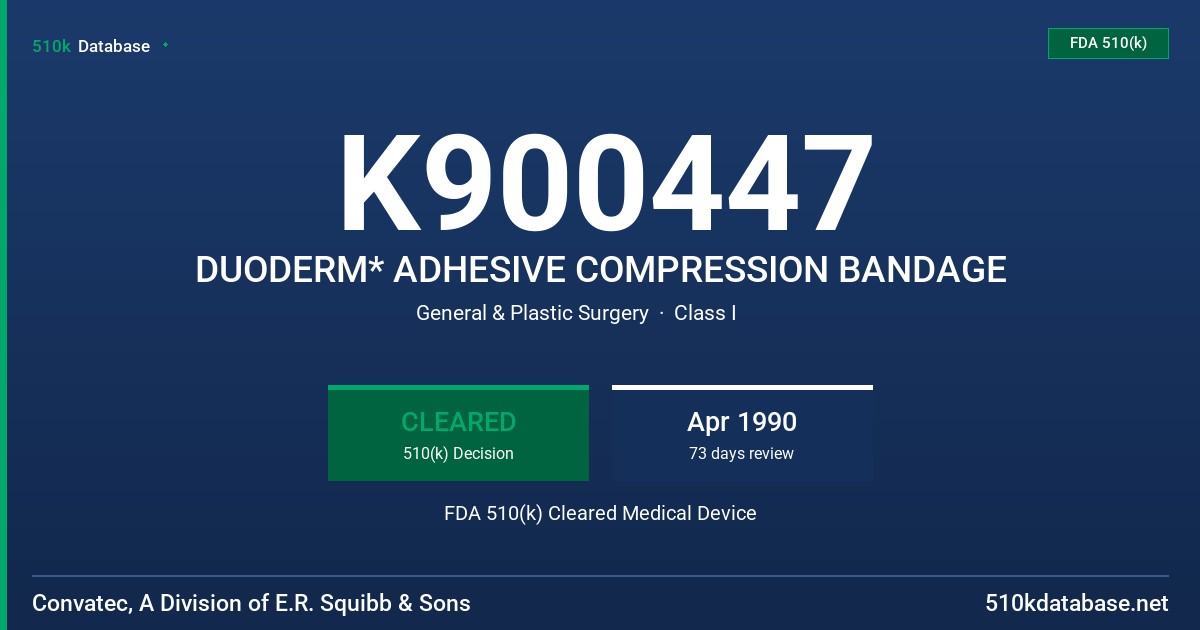 K900447 DUODERM* ADHESIVE COMPRESSION BANDAGE FDA 510(k) Cleared Medical Device