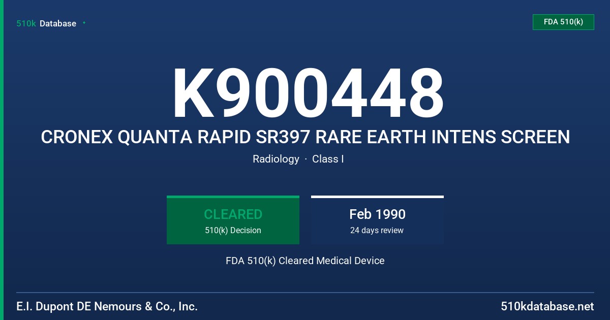 K900448 CRONEX QUANTA RAPID SR397 RARE EARTH INTENS SCREEN FDA 510(k) Cleared Medical Device