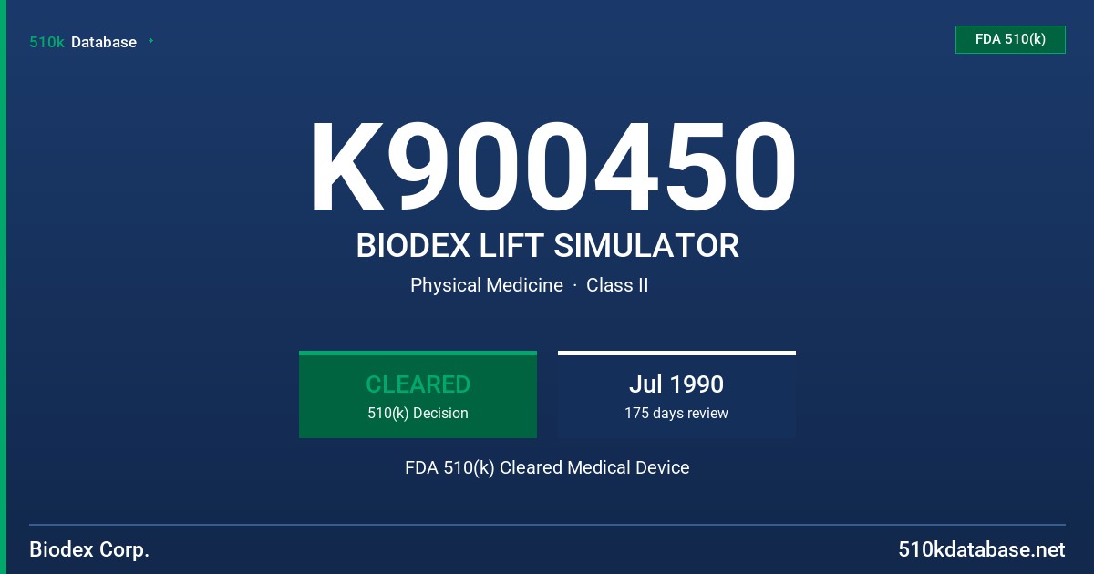 K900450 BIODEX LIFT SIMULATOR FDA 510(k) Cleared Medical Device
