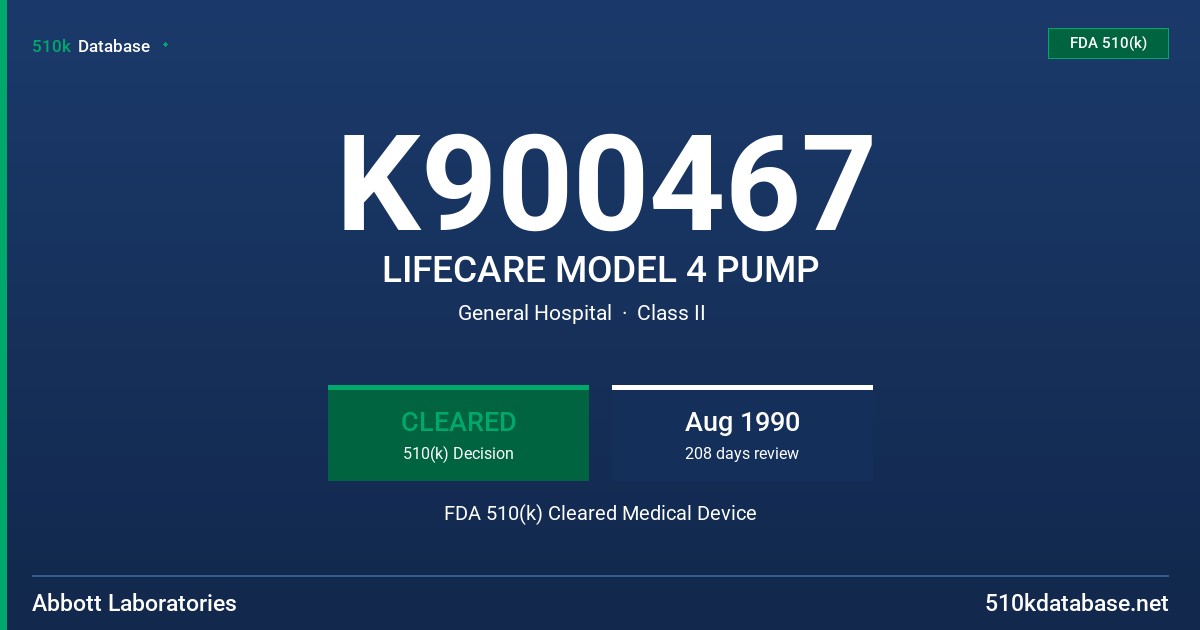 K900467 LIFECARE MODEL 4 PUMP FDA 510(k) Cleared Medical Device