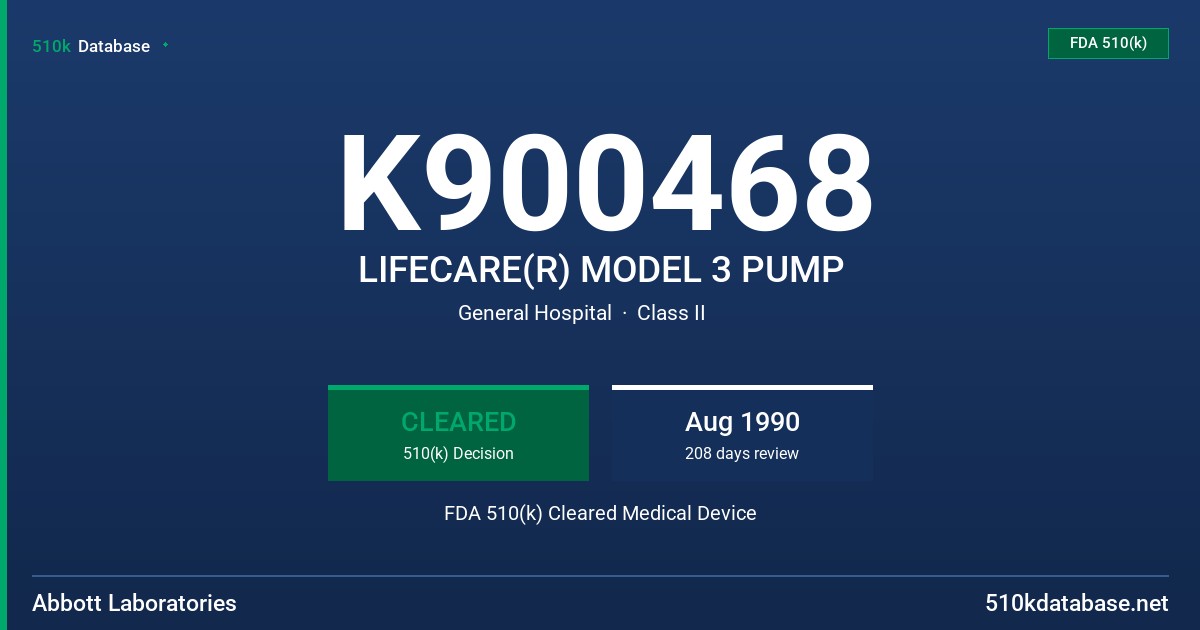 K900468 LIFECARE(R) MODEL 3 PUMP FDA 510(k) Cleared Medical Device