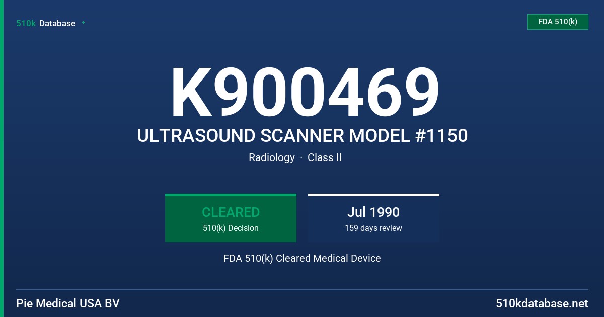 K900469 ULTRASOUND SCANNER MODEL #1150 FDA 510(k) Cleared Medical Device