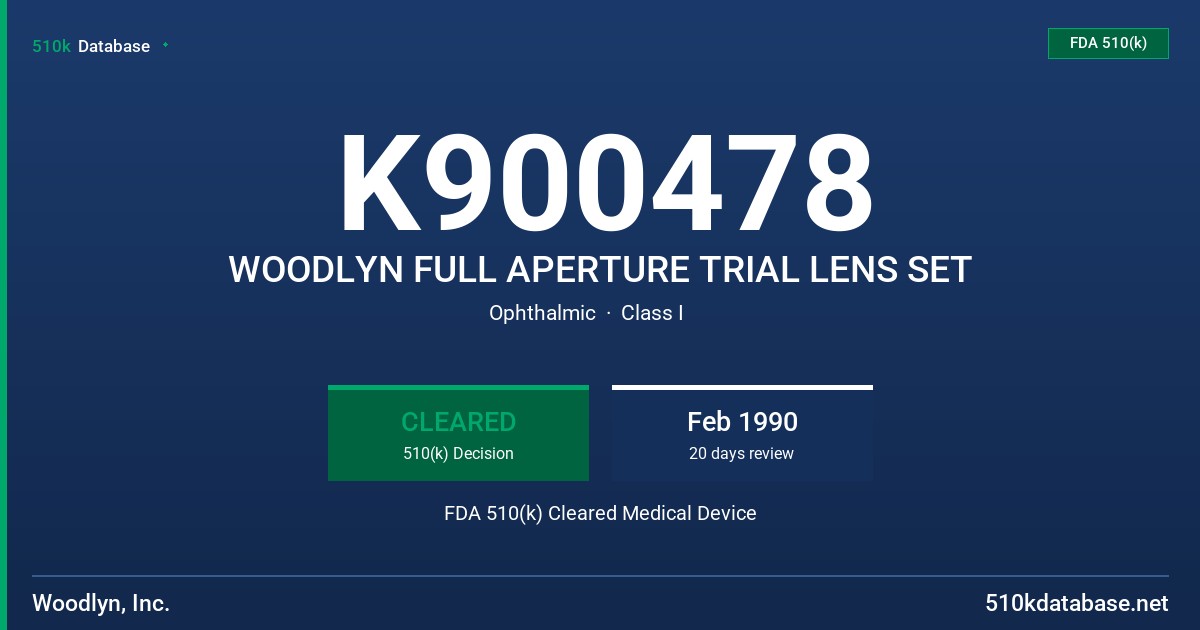K900478 WOODLYN FULL APERTURE TRIAL LENS SET FDA 510(k) Cleared Medical Device