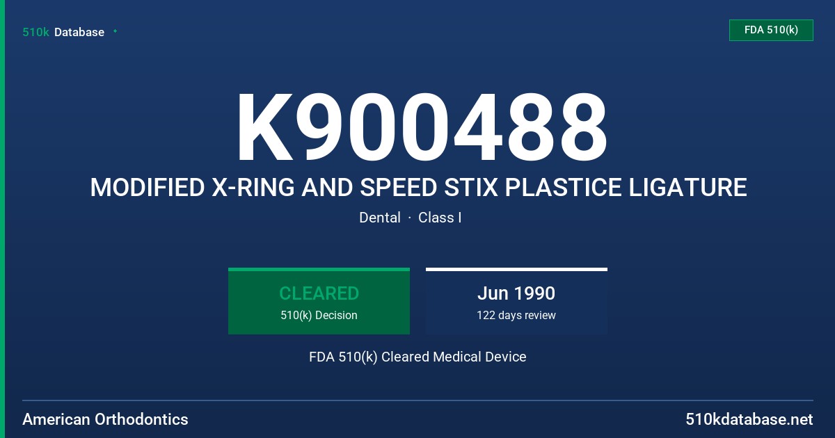 K900488 MODIFIED X-RING AND SPEED STIX PLASTICE LIGATURE FDA 510(k) Cleared Medical Device