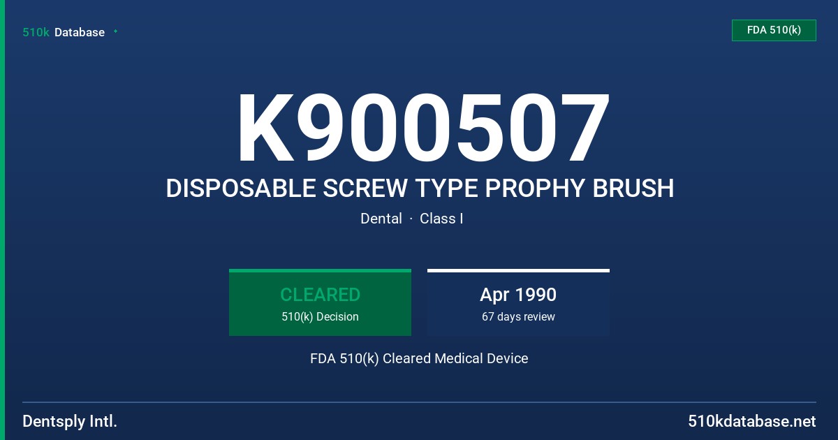 K900507 DISPOSABLE SCREW TYPE PROPHY BRUSH FDA 510(k) Cleared Medical Device