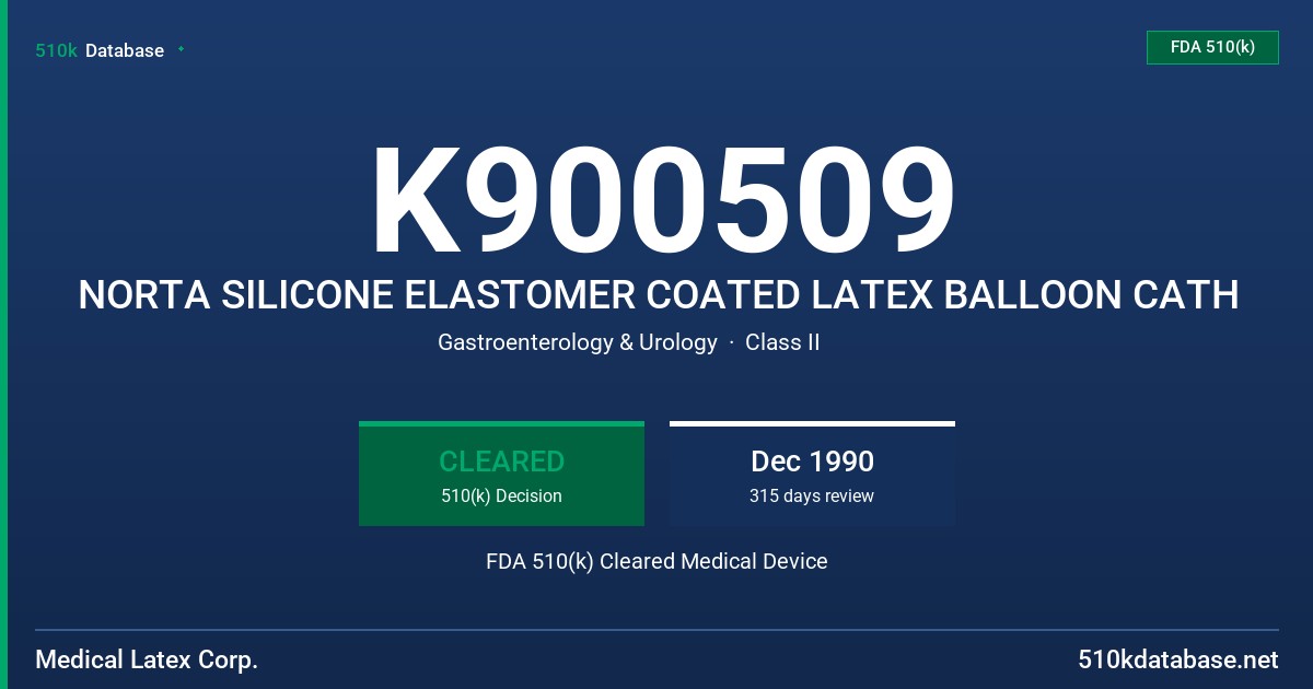 K900509 NORTA SILICONE ELASTOMER COATED LATEX BALLOON CATH FDA 510(k) Cleared Medical Device