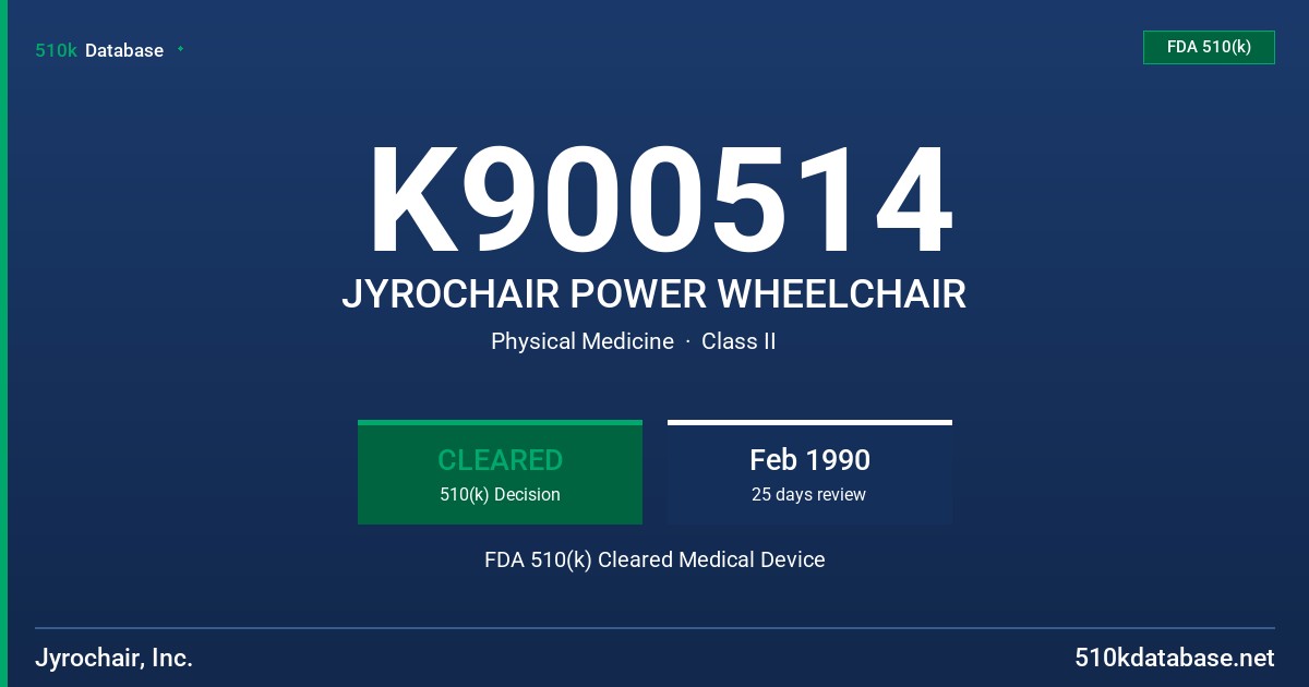 K900514 JYROCHAIR POWER WHEELCHAIR FDA 510(k) Cleared Medical Device