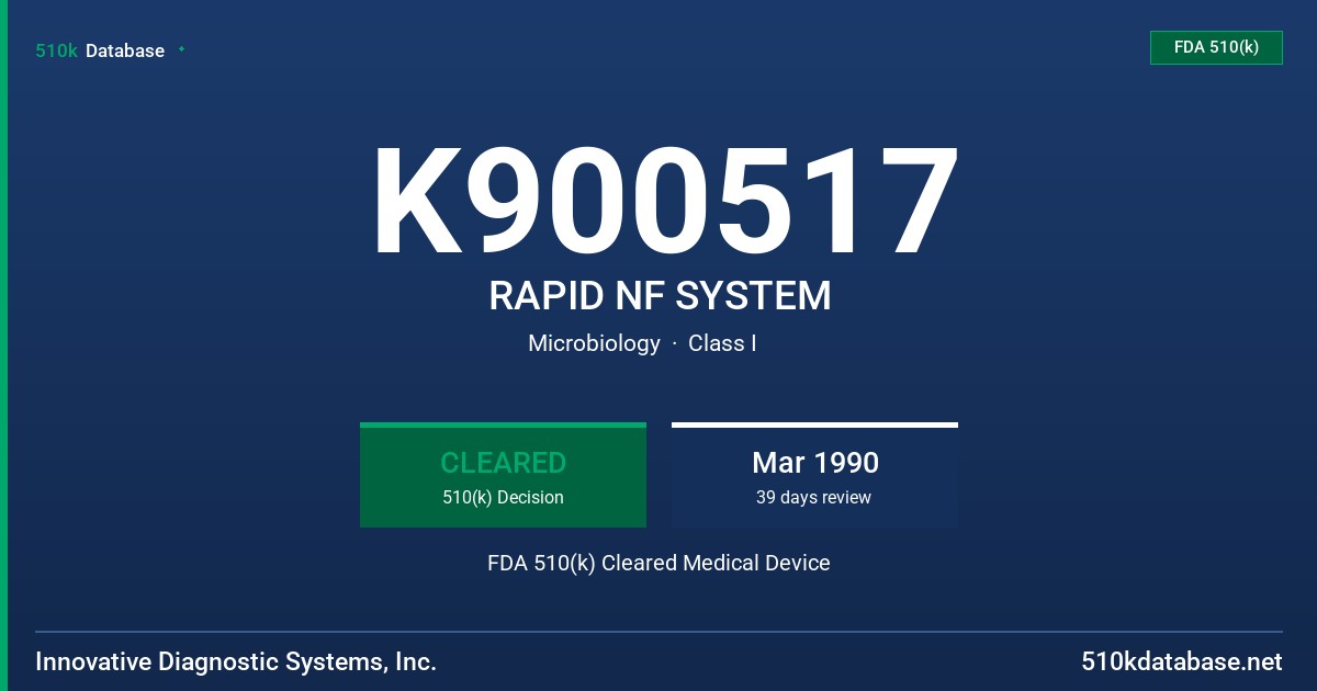 K900517 RAPID NF SYSTEM FDA 510(k) Cleared Medical Device