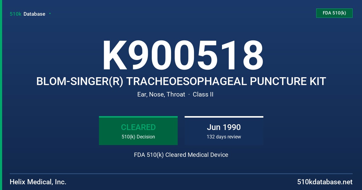 K900518 BLOM-SINGER(R) TRACHEOESOPHAGEAL PUNCTURE KIT FDA 510(k) Cleared Medical Device