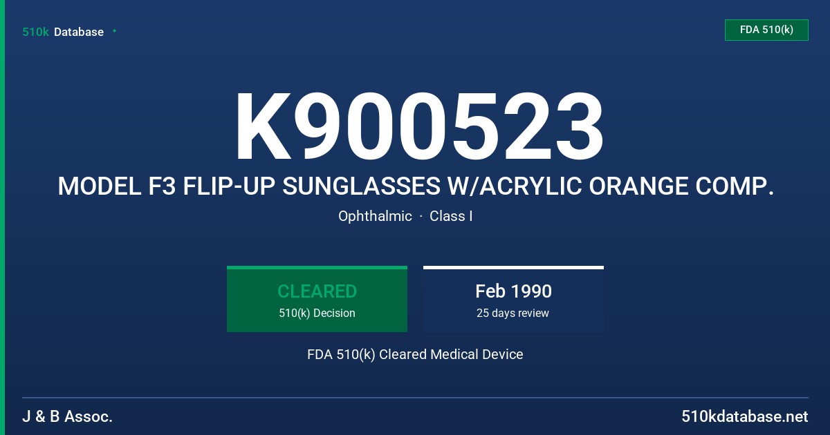 K900523 MODEL F3 FLIP-UP SUNGLASSES W/ACRYLIC ORANGE COMP. FDA 510(k) Cleared Medical Device