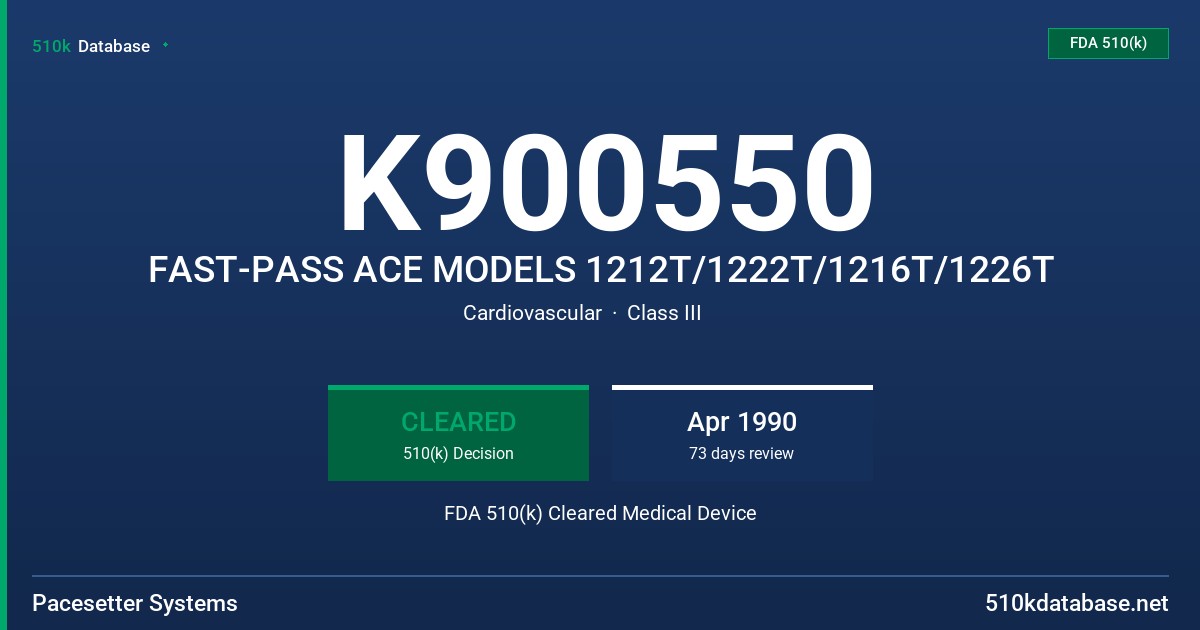 K900550 FAST-PASS ACE MODELS 1212T/1222T/1216T/1226T FDA 510(k) Cleared Medical Device