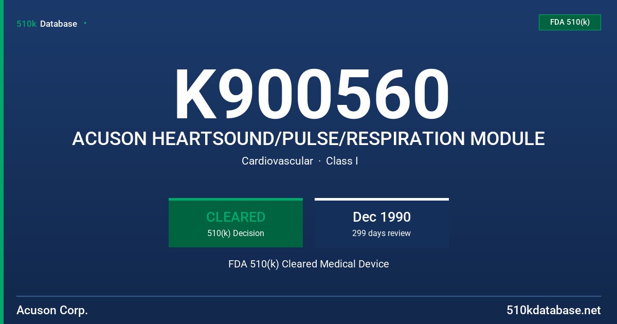 K900560 ACUSON HEARTSOUND/PULSE/RESPIRATION MODULE FDA 510(k) Cleared Medical Device