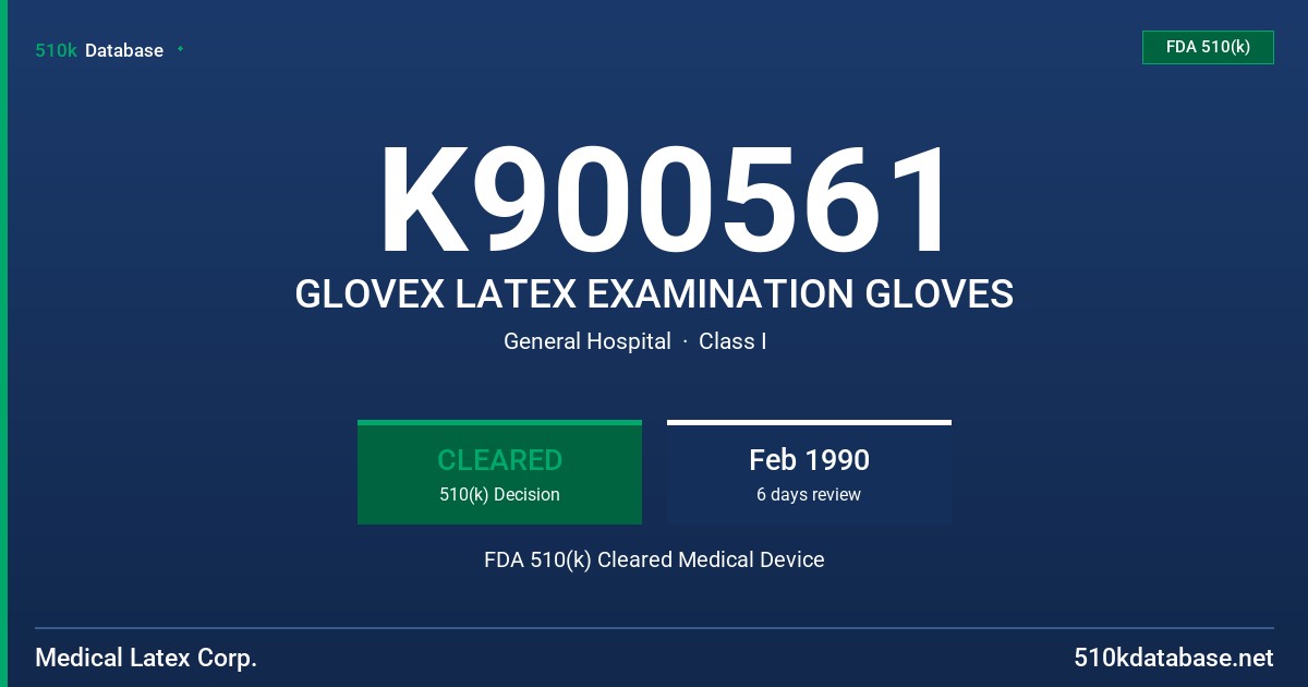 K900561 GLOVEX LATEX EXAMINATION GLOVES FDA 510(k) Cleared Medical Device