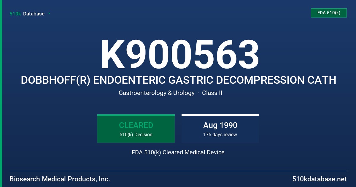 K900563 DOBBHOFF(R) ENDOENTERIC GASTRIC DECOMPRESSION CATH FDA 510(k) Cleared Medical Device