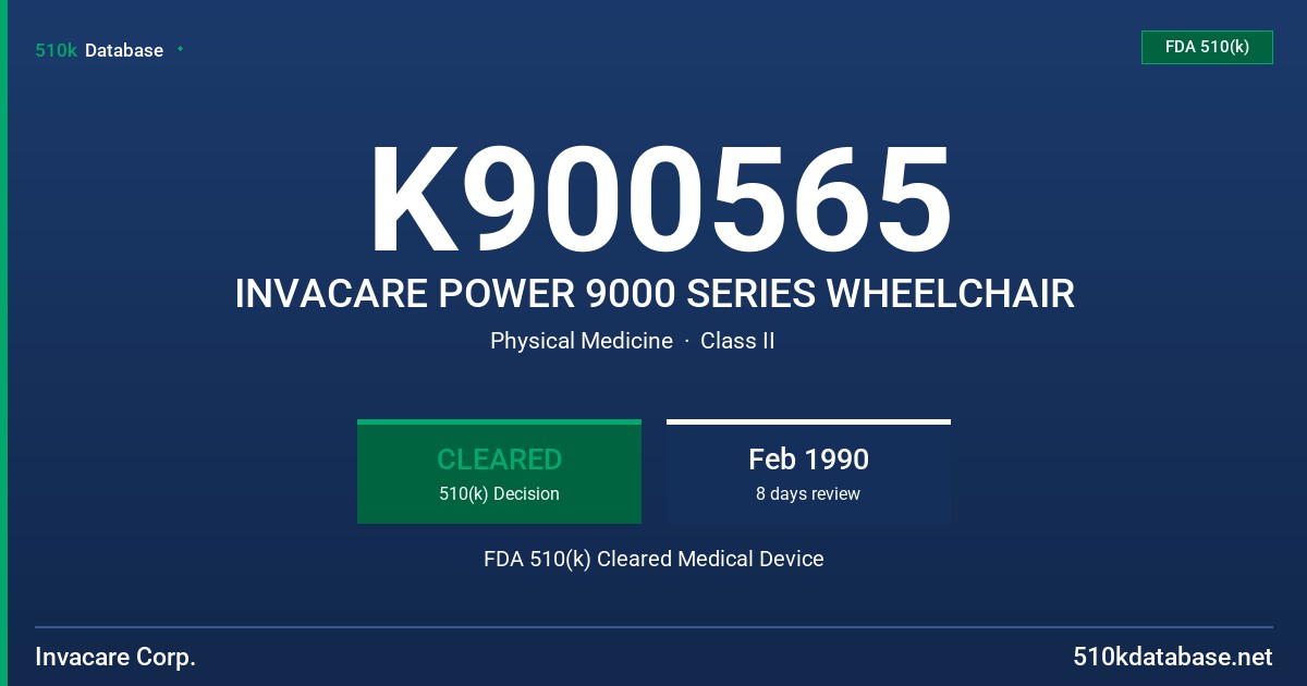 K900565 INVACARE POWER 9000 SERIES WHEELCHAIR FDA 510(k) Cleared Medical Device