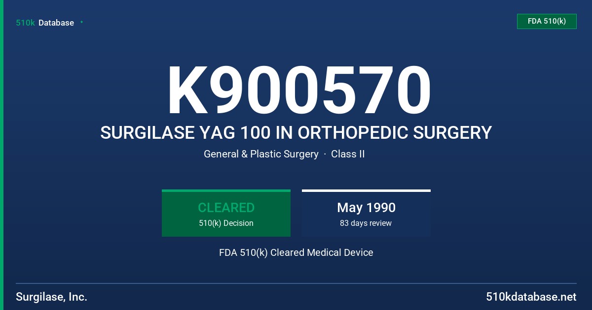 K900570 SURGILASE YAG 100 IN ORTHOPEDIC SURGERY FDA 510(k) Cleared Medical Device