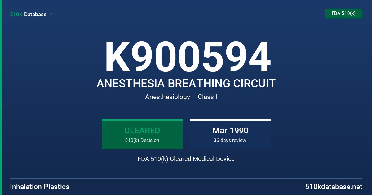 K900594 ANESTHESIA BREATHING CIRCUIT FDA 510(k) Cleared Medical Device