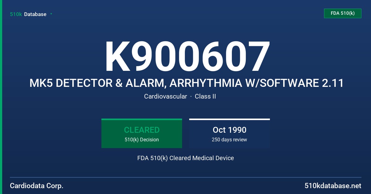 K900607 MK5 DETECTOR & ALARM, ARRHYTHMIA W/SOFTWARE 2.11 FDA 510(k) Cleared Medical Device