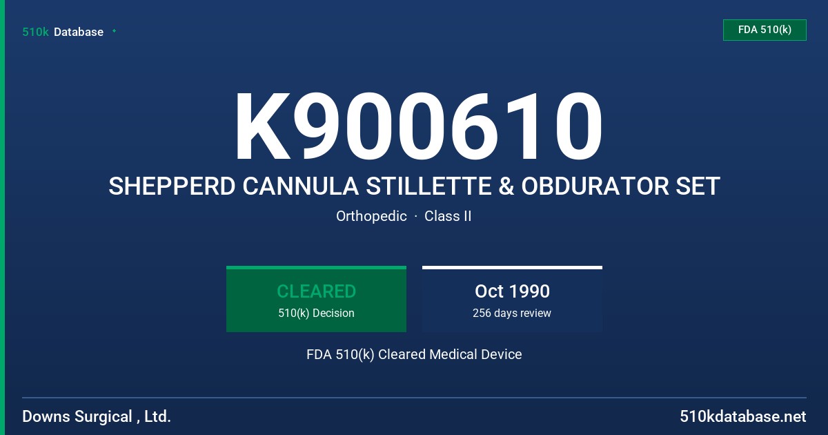 K900610 SHEPPERD CANNULA STILLETTE & OBDURATOR SET FDA 510(k) Cleared Medical Device