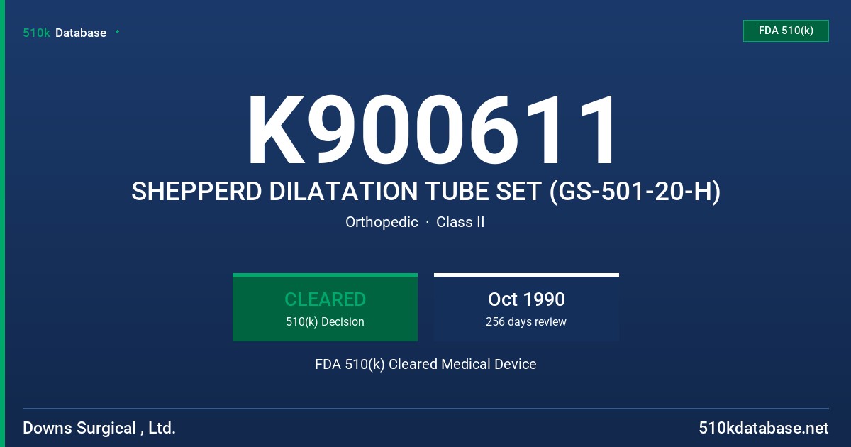 K900611 SHEPPERD DILATATION TUBE SET (GS-501-20-H) FDA 510(k) Cleared Medical Device
