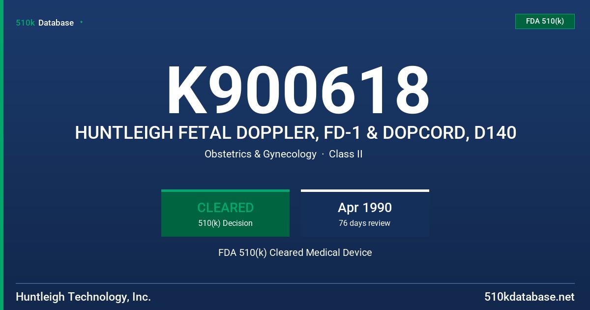 K900618 HUNTLEIGH FETAL DOPPLER, FD-1 & DOPCORD, D140 FDA 510(k) Cleared Medical Device