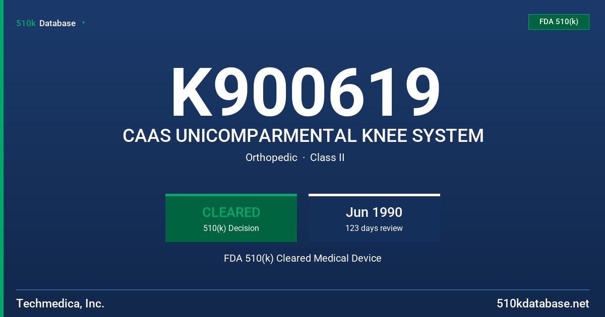 K900619 CAAS UNICOMPARMENTAL KNEE SYSTEM FDA 510(k) Cleared Medical Device