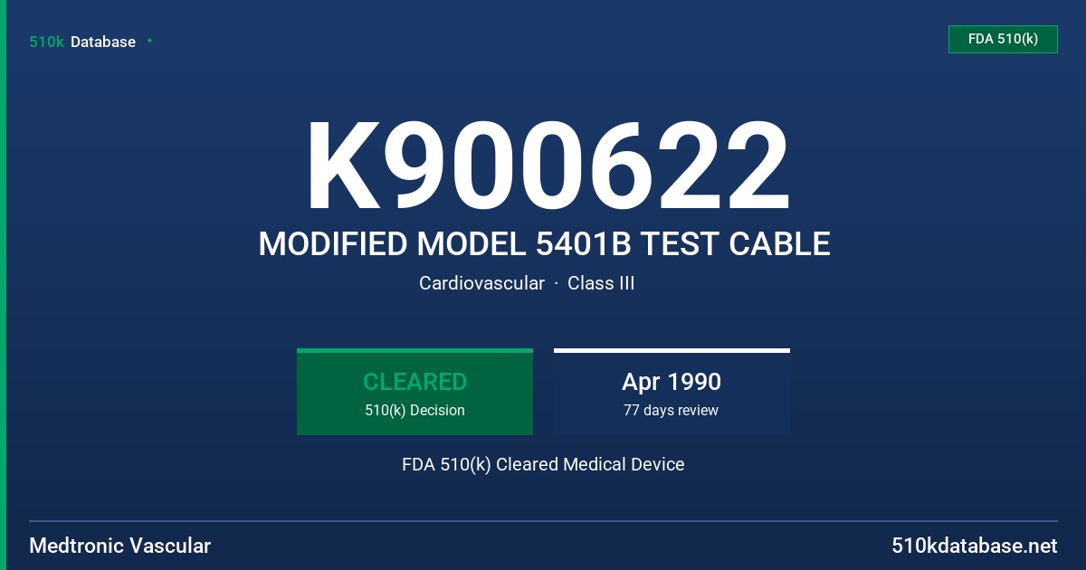 K900622 MODIFIED MODEL 5401B TEST CABLE FDA 510(k) Cleared Medical Device