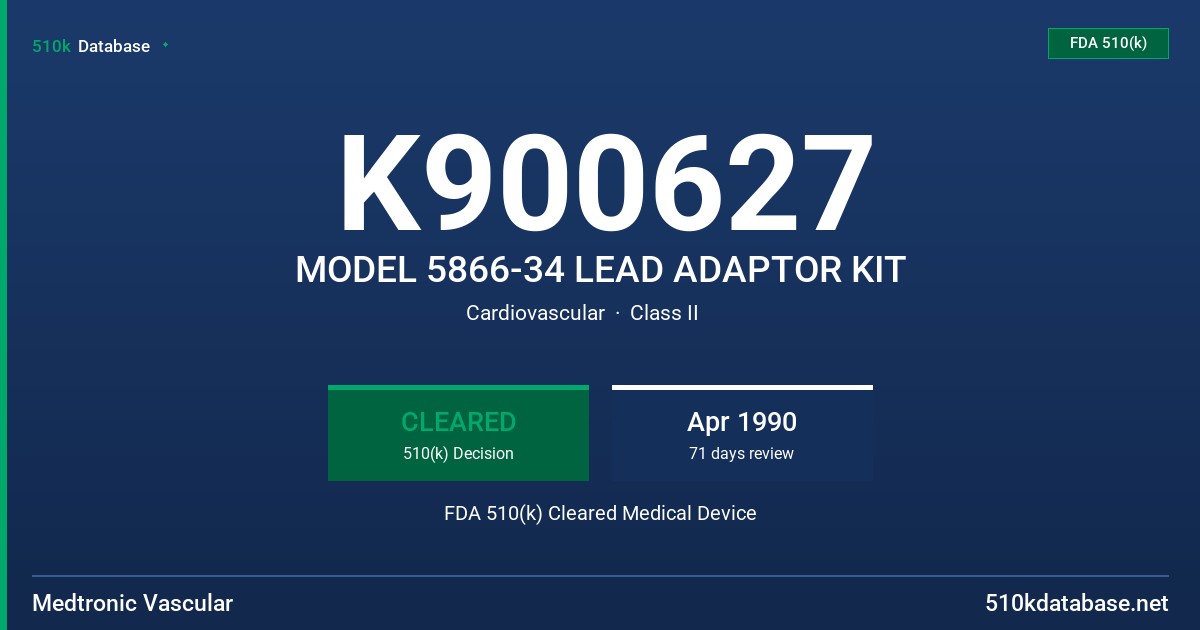 K900627 MODEL 5866-34 LEAD ADAPTOR KIT FDA 510(k) Cleared Medical Device
