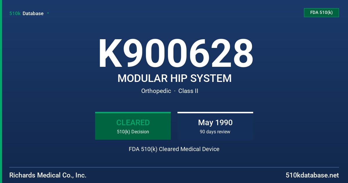 K900628 MODULAR HIP SYSTEM FDA 510(k) Cleared Medical Device